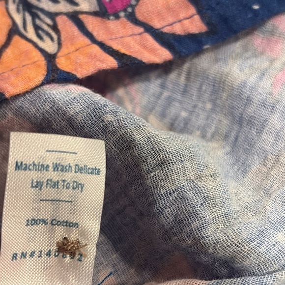 Marine Layer Willow Long Sleeve Midi Dress Batik Floral 100% Cotton Blue Small - Picture 8 of 11